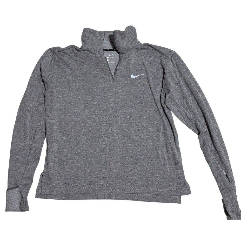Nike Running Dri-FIT Half Zip Pullover Gray Womens Medium Thumbhole Sleeve‎ Top